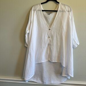 100% linen 	Matchpoint shell button blouse Lagenlook
